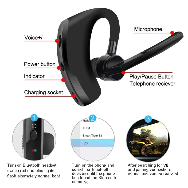 Audífono Bluetooth Manos Libres — Cancelación de Ruido Profesional