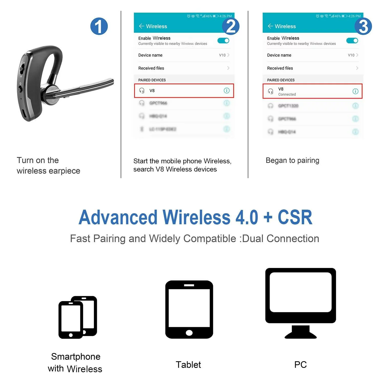 Audífono Bluetooth Manos Libres — Cancelación de Ruido Profesional