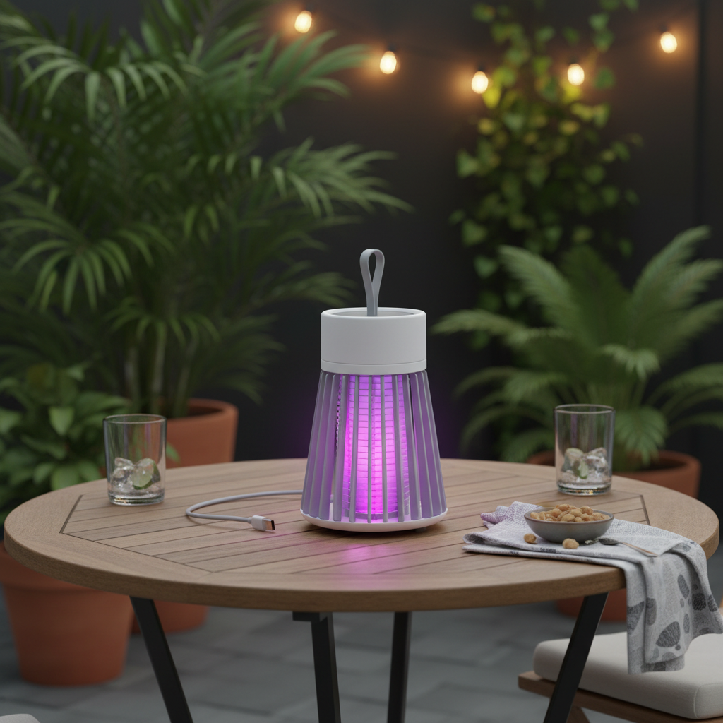 Lámpara mata mosquitos en terraza exterior